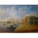 Two oils on canvas with views of Venice, of the Doge's Palace with gondolas and of the Grand Canal