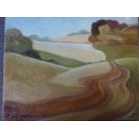 Joyce Hirst, two oils on canvas of cultivated fields, one signed (31 x 35 cm) (2) WE DO NOT ACCEPT