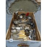 A carton of EPNS and other cutlery, including a set of fruit eaters with filled silver handles,