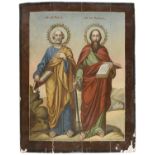 RUSSIAN OIL ICON OF SAINTS PETER AND PAUL LATE 19TH CENTURY