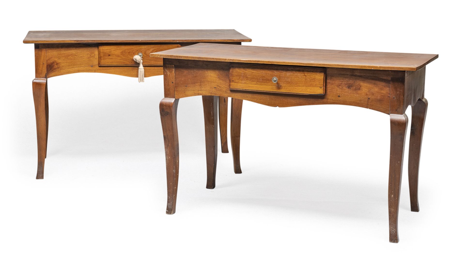 PAIR OF WALNUT WRITING TABLES BRANDS