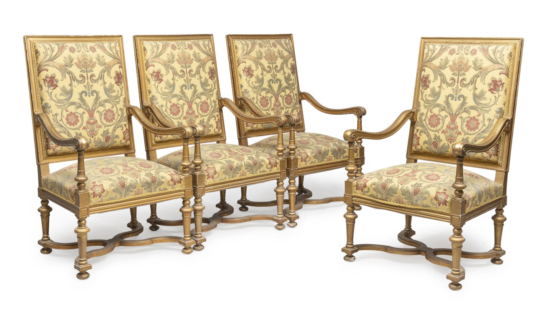 FOUR ARMCHAIRS IN GILTWOOD