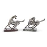 PAIR OF HORSES IN SILVERED BRONZE