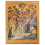 RUSSIAN ICON OF THE VIRGIN BLESSING JESUS __AND SAINTS 19TH CENTURY