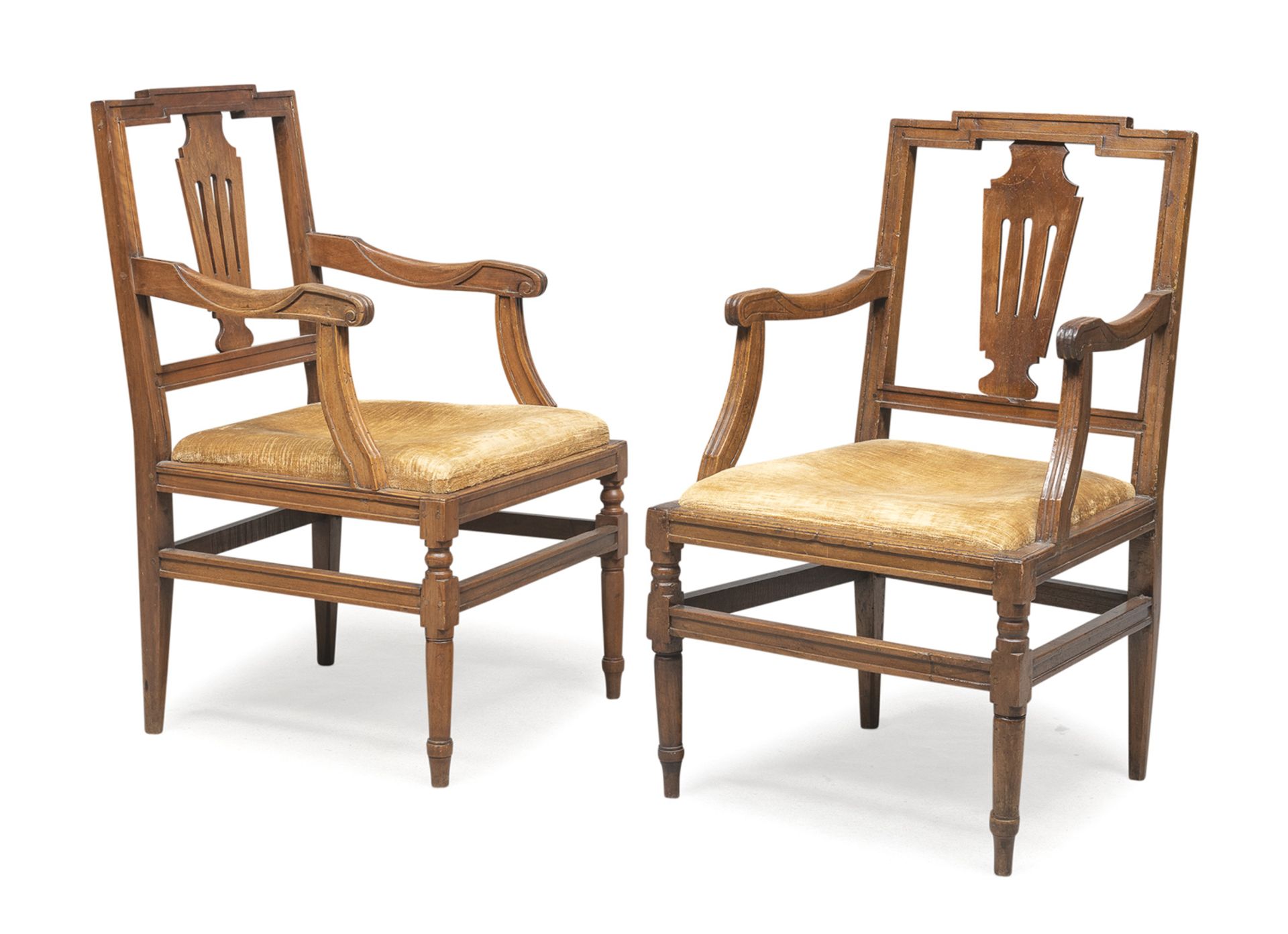 PAIR OF WALNUT ARMCHAIRS