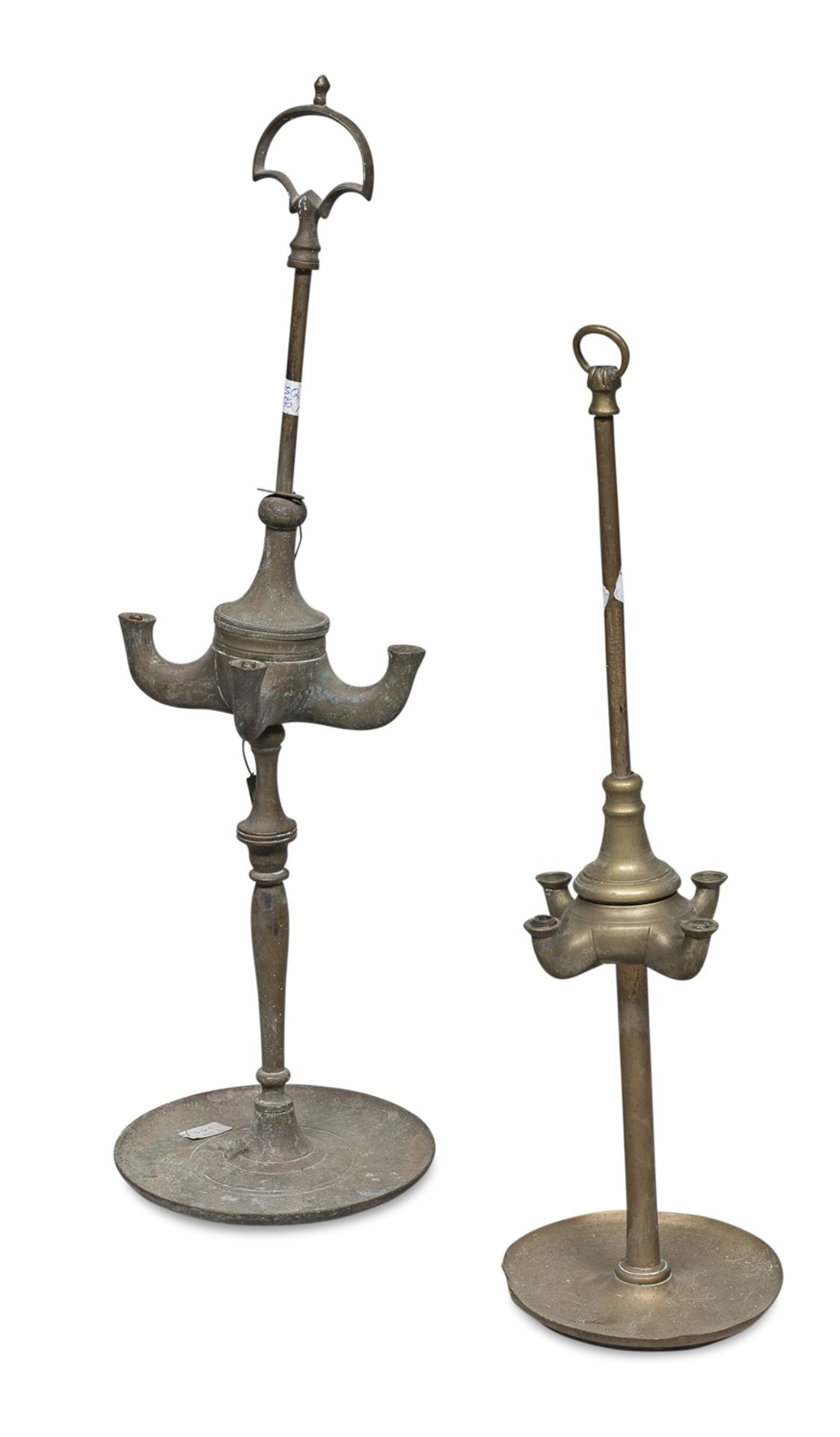 TWO METAL OIL LAMPS