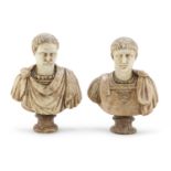PAIR OF BUSTS OF EMPERORS IN MARBLE
