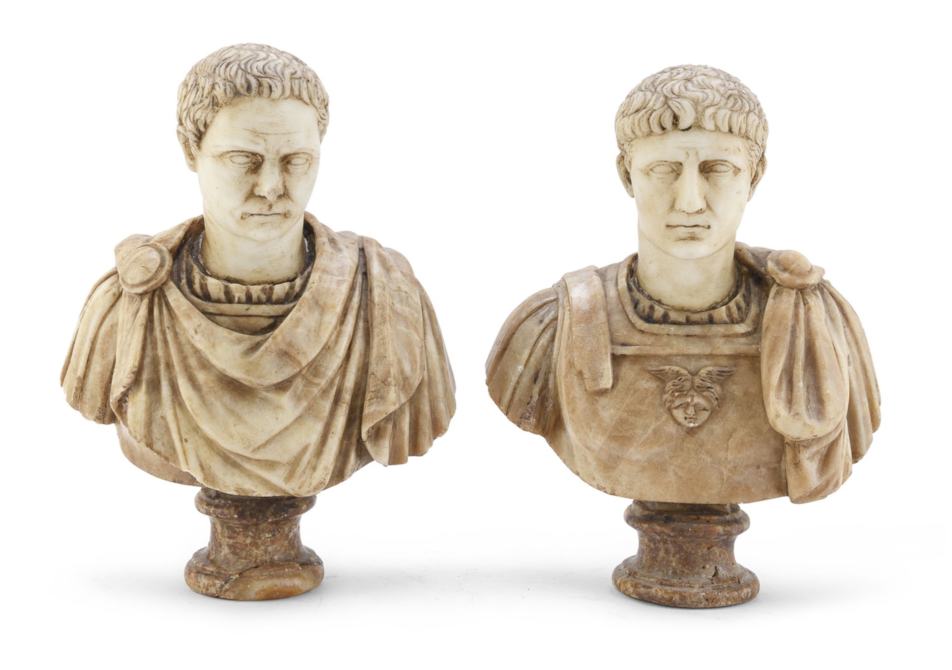 PAIR OF BUSTS OF EMPERORS IN MARBLE