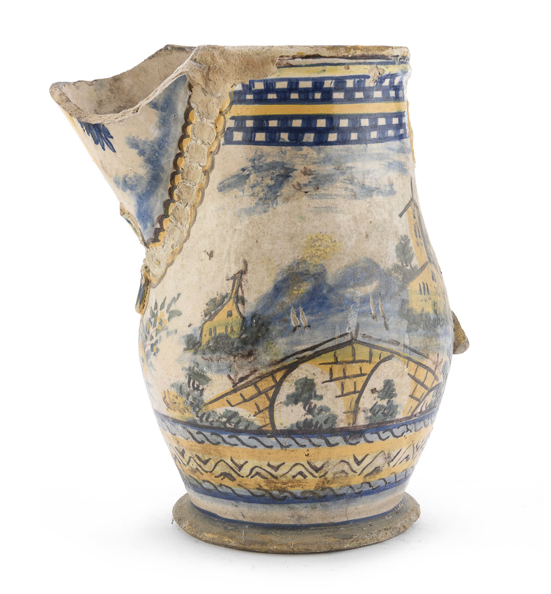 REMAINS OF MAJOLICA JUG PROBABLY CALTAGIRONE