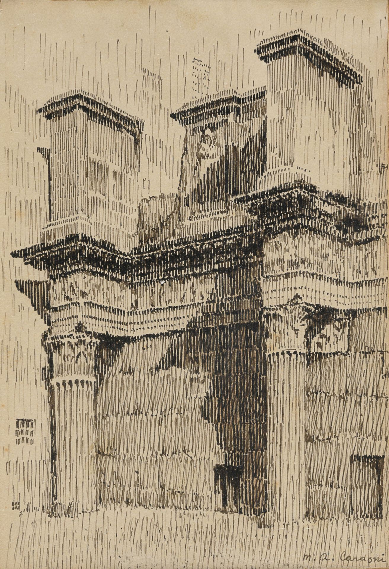 TWO INK DRAWINGS VIEWS OF ROME - Image 2 of 2