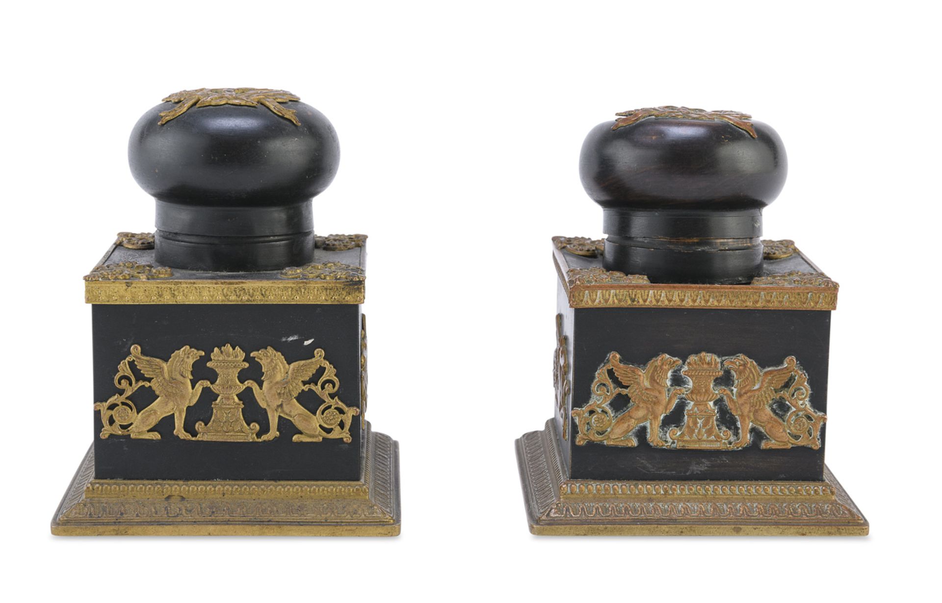 PAIR OF METAL INKWELLS EARLY 19th CENTURY