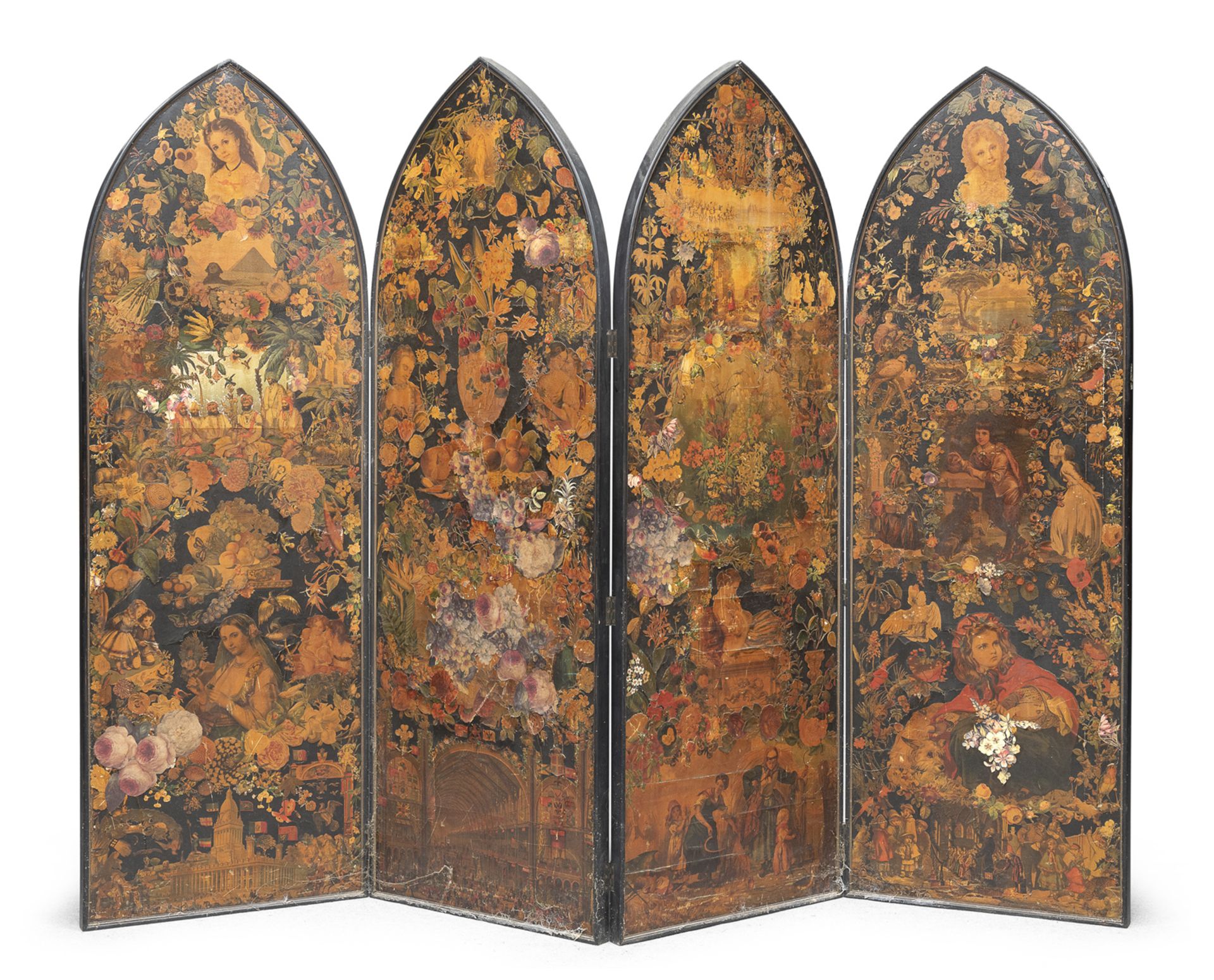 BEAUTIFUL FOUR-PANEL SCREEN ENGLAND VICTORIAN PERIOD