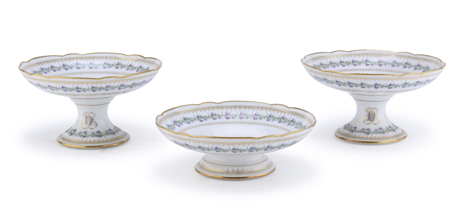 TWO FRUIT BOWLS AND A STAND IN PORCELAIN PARIS EARLY 20TH CENTURY