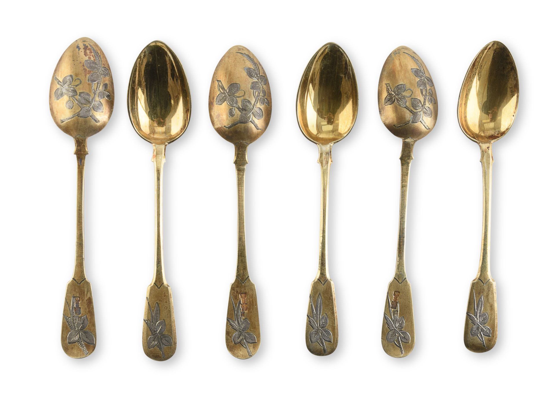 SIX SPOONS IN GILDED SILVER MOSCOW 1896