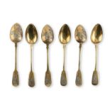 SIX SPOONS IN GILDED SILVER MOSCOW 1896