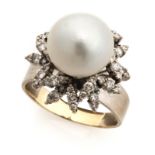 NICE WHITE GOLD RING WITH PEARL AND DIAMONDS