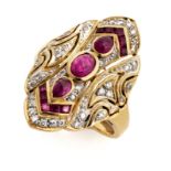 GOLD RING WITH RUBIES AND DIAMONDS