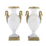 BEAUTIFUL PAIR OF OPALINE AND BRONZE VASES EARLY 19th CENTURY