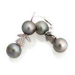 BEAUTIFUL WHITE GOLD EARRINGS WITH PEARLS AND DIAMOND PAVE