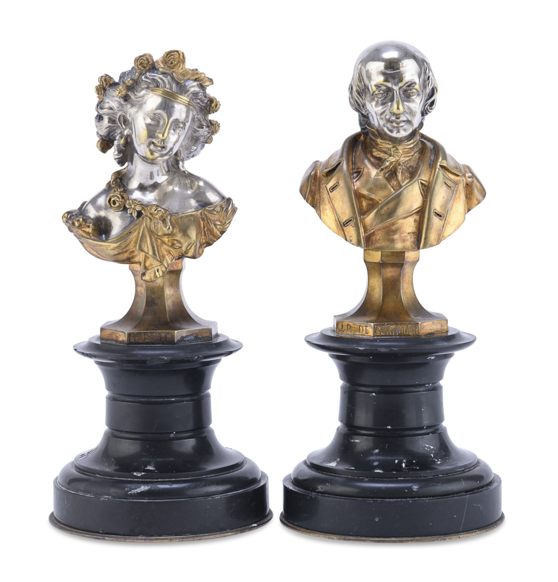 PAIR OF SILVERED AND GILDED BRONZE BUSTS 19th CENTURY