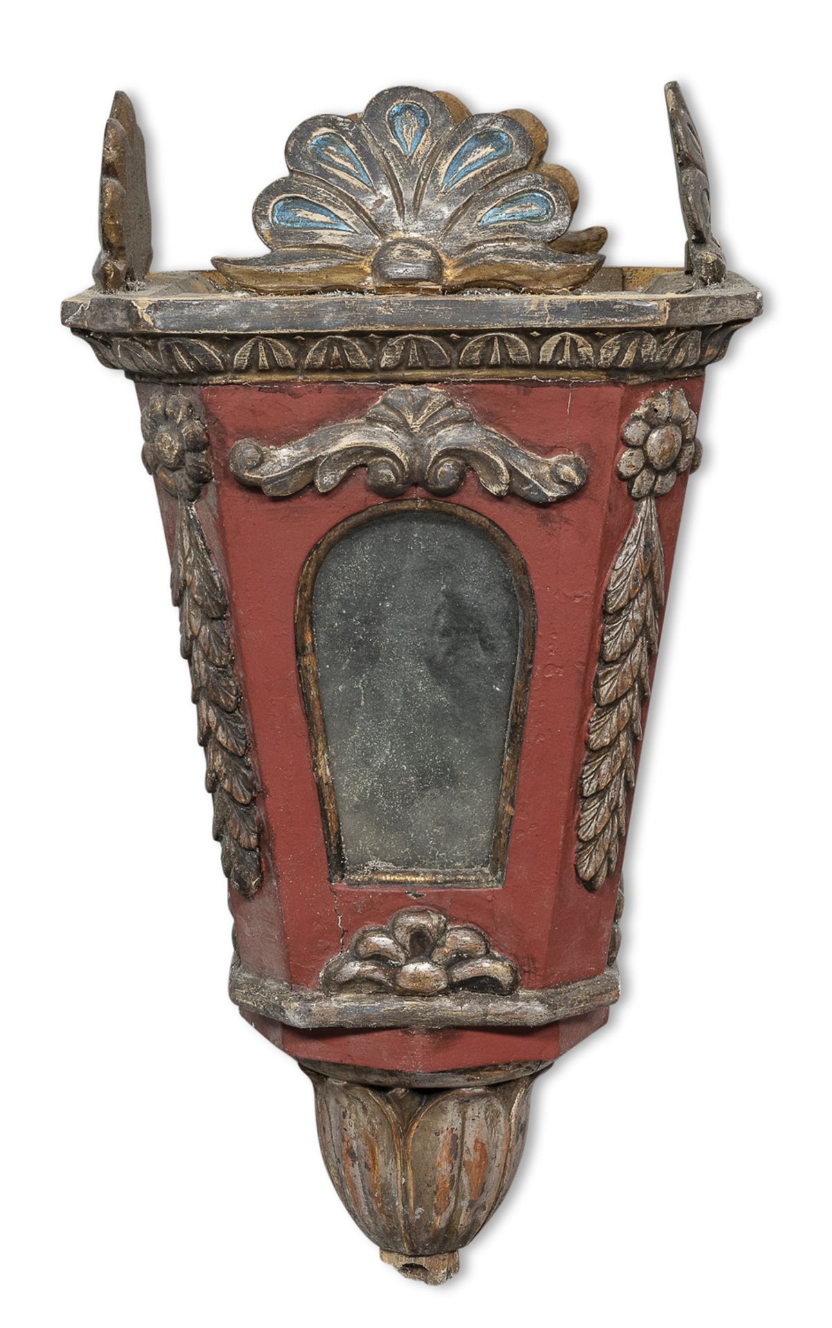 RED LACQUER WOODEN LANTERN CENTRAL ITALY 18th CENTURY