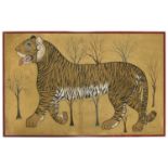 A CHINESE PAINTING ON SILK DEPICTING A TIGER. 20TH CENTURY.