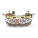 A FRENCH POLYCHROME AND GOLD ENAMELED INKWELL 19TH CENTURY.