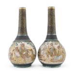 A PAIR OF JAPANESE POLYCHROME AND GOLD ENAMELED SATSUMA CERAMIC VASES LATE 19TH CENTURY