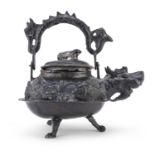 A SOUTH-EAST ASIAN BRONZE TEAPOT FIRST HALF 20TH CENTURY.