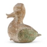 A CHINESE PAINTED DUCK-SHAPED TERRACOTTA VASE 20TH CENTURY.