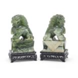 A PAIR OF CHINESE HARDSTONE GUARDIAN LION SCULPTURES 20TH CENTURY.