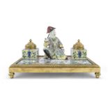 RARE FRENCH POLYCHROME AND GOLD ENAMELED INKWELL 19TH CENTURY.