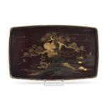 A BIG JAPANESE BLACK AND GOLD LACQUER WOOD TRAY LATE 19TH EARLY 20TH CENTURY.