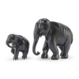 TWO ASIAN ELEPHANT SCULPTURES IN EBONY EARLY 20TH CENTURY
