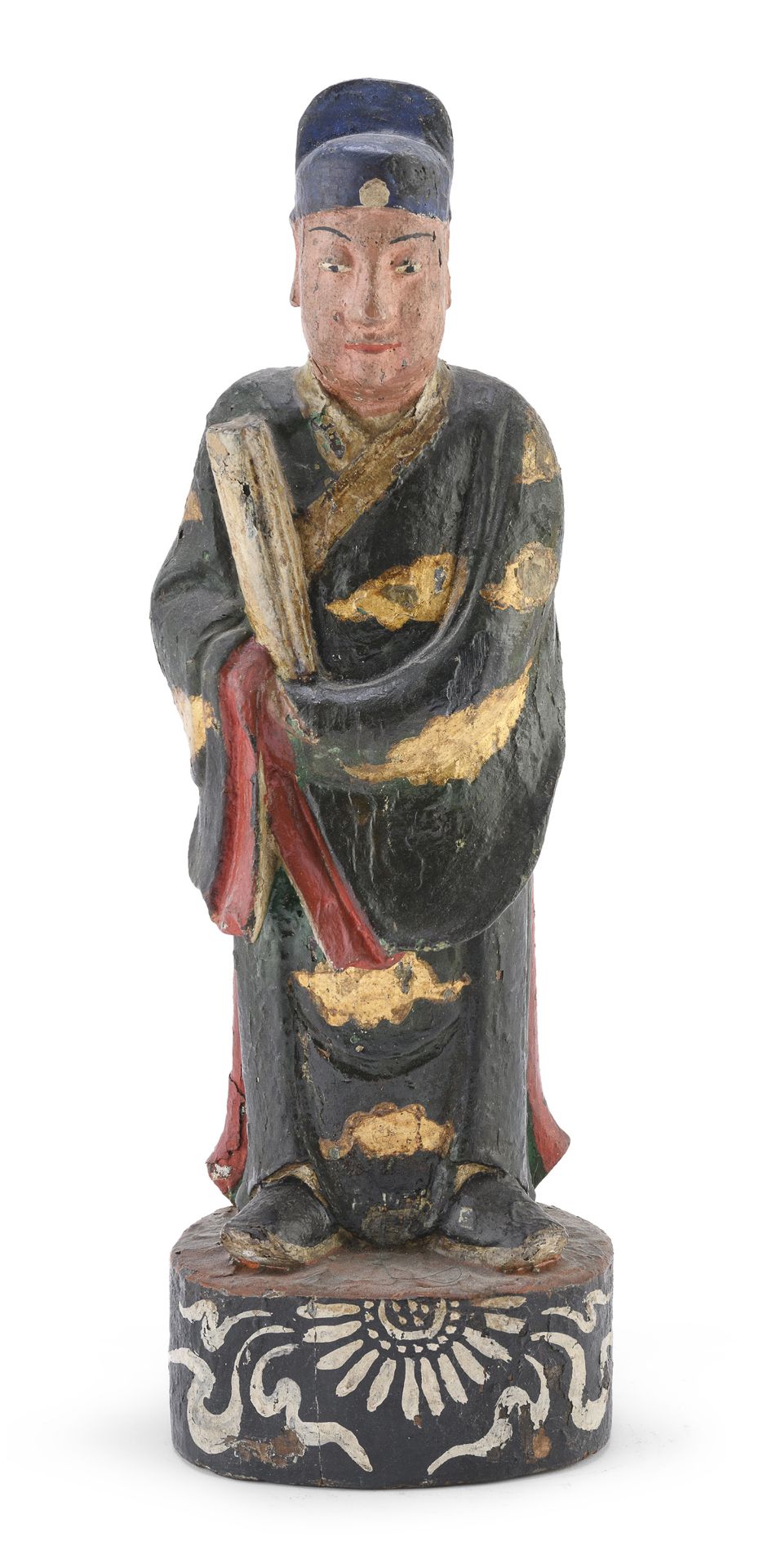 A CHINESE POLYCHROME ENAMELED WOOD SCULPTURE MID-20TH CENTURY.