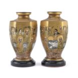 A PAIR OF JAPANESE POLYCHROME AND GOLD ENAMELED SATSUMA CERAMIC VASES LATE 19TH EARLY 20TH CENTURY
