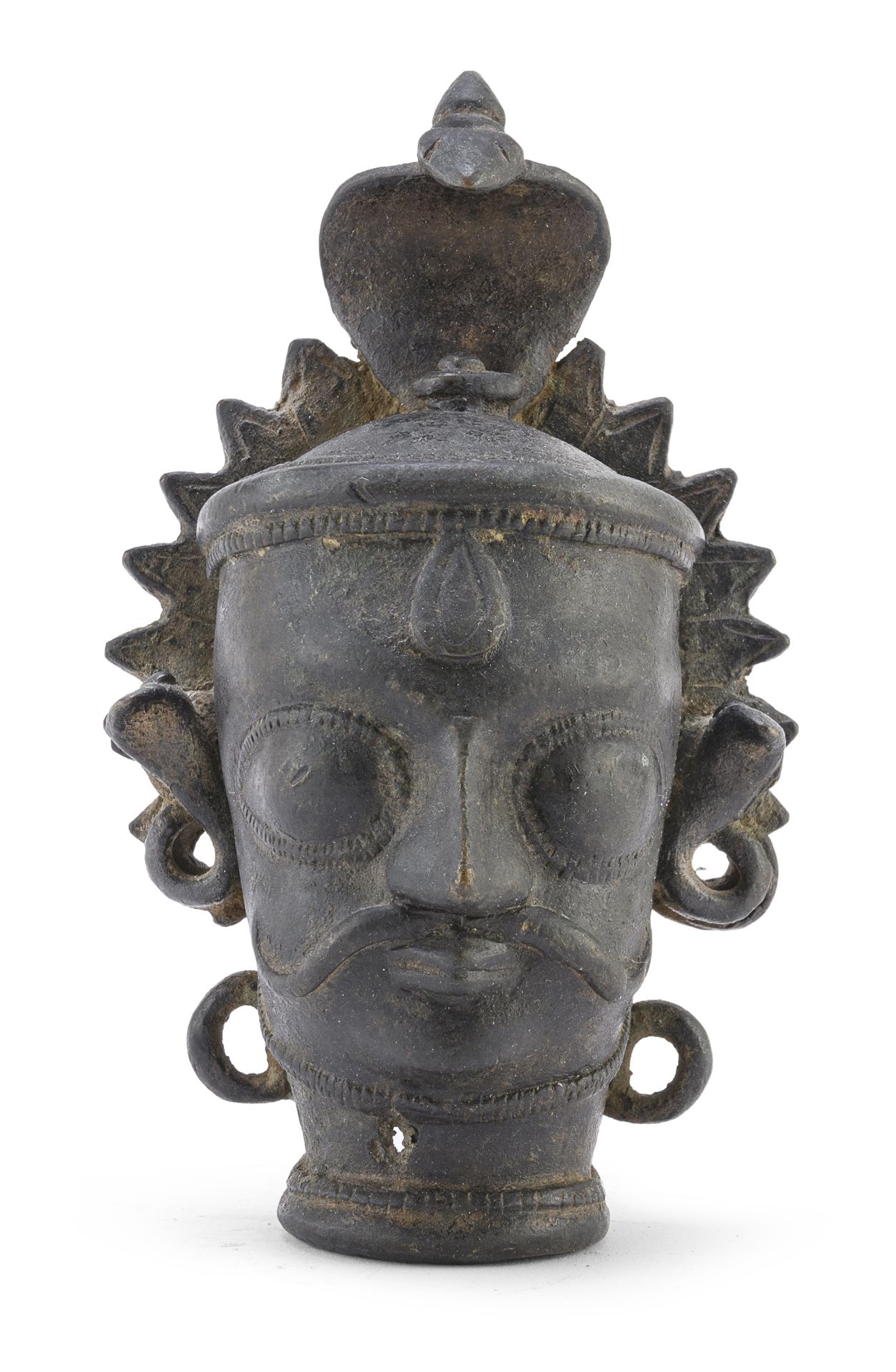 AN INDIAN BRONZE HEAD DEPICTING NAGAKANYA FIRST HALF 20TH CENTURY.