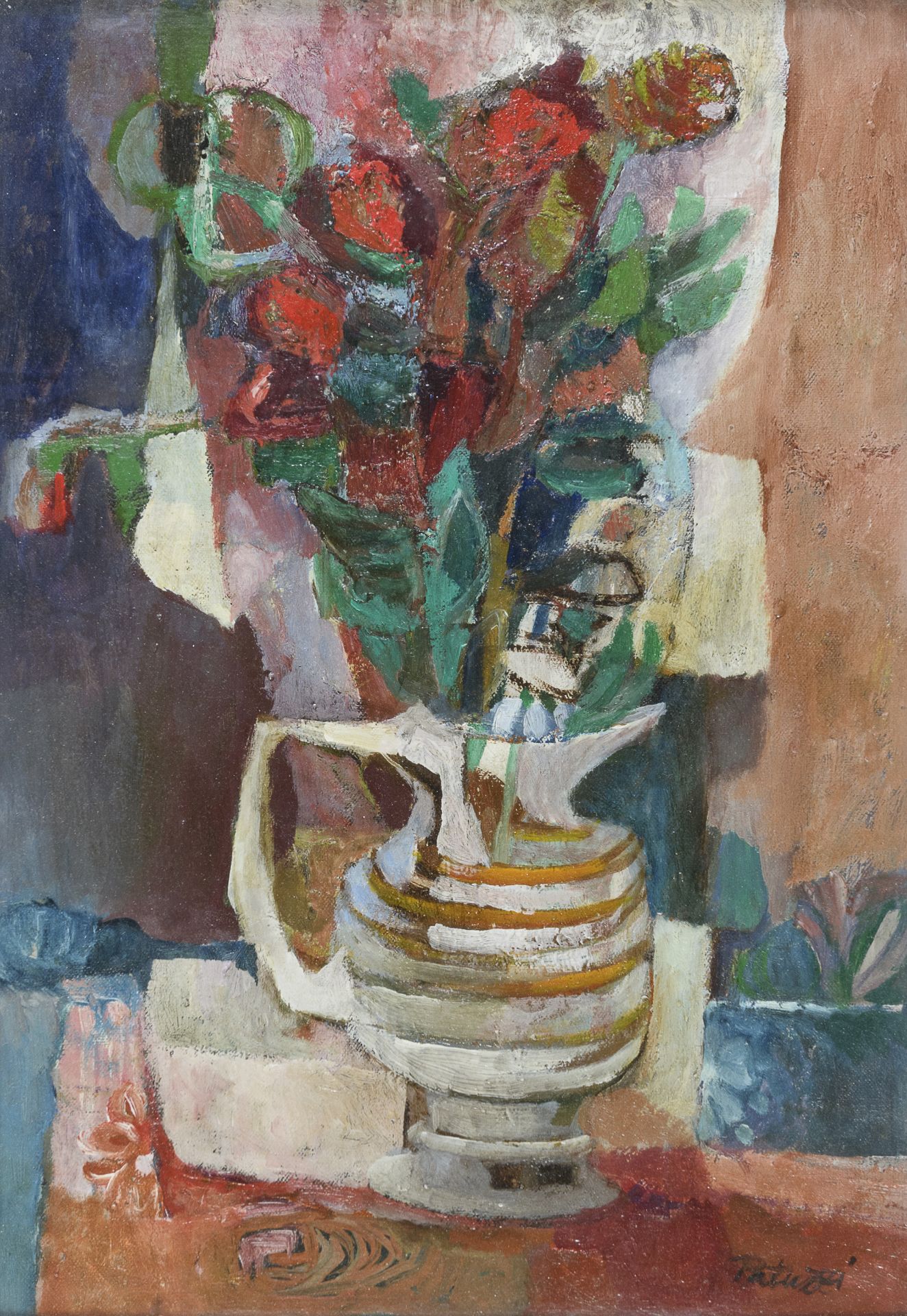OIL PAINTING OF RED ROSES BY FRANCO PATUZZI 1968