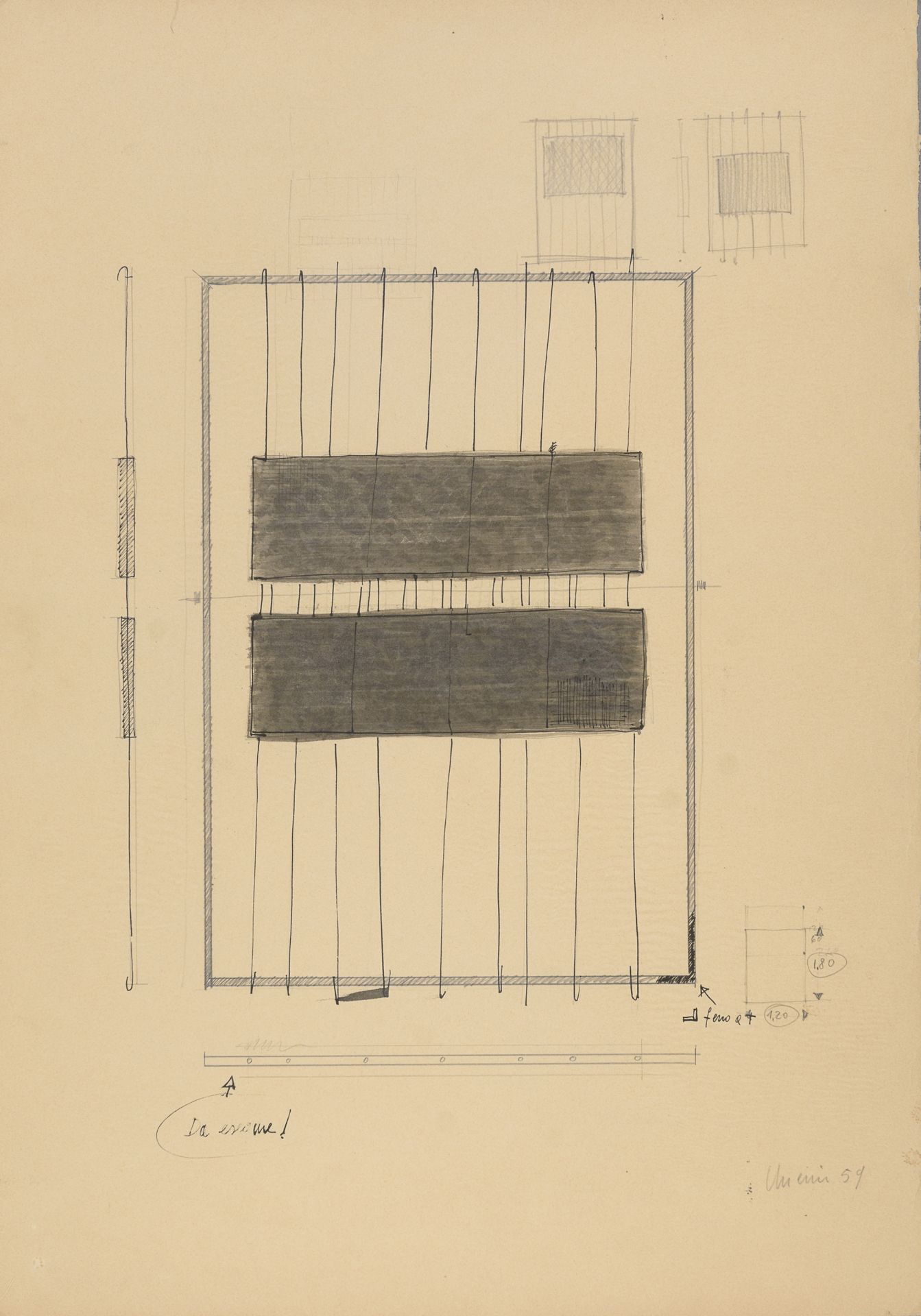 PENCIL AND INK DRAWING BY GIUSEPPE UNCINI 1959