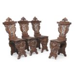 FOUR WALNUT CHAIRS RENAISSANCE STYLE 19TH CENTURY