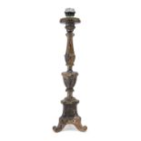 CANDLESTICK IN SILVERED WOOD 18TH CENTURY