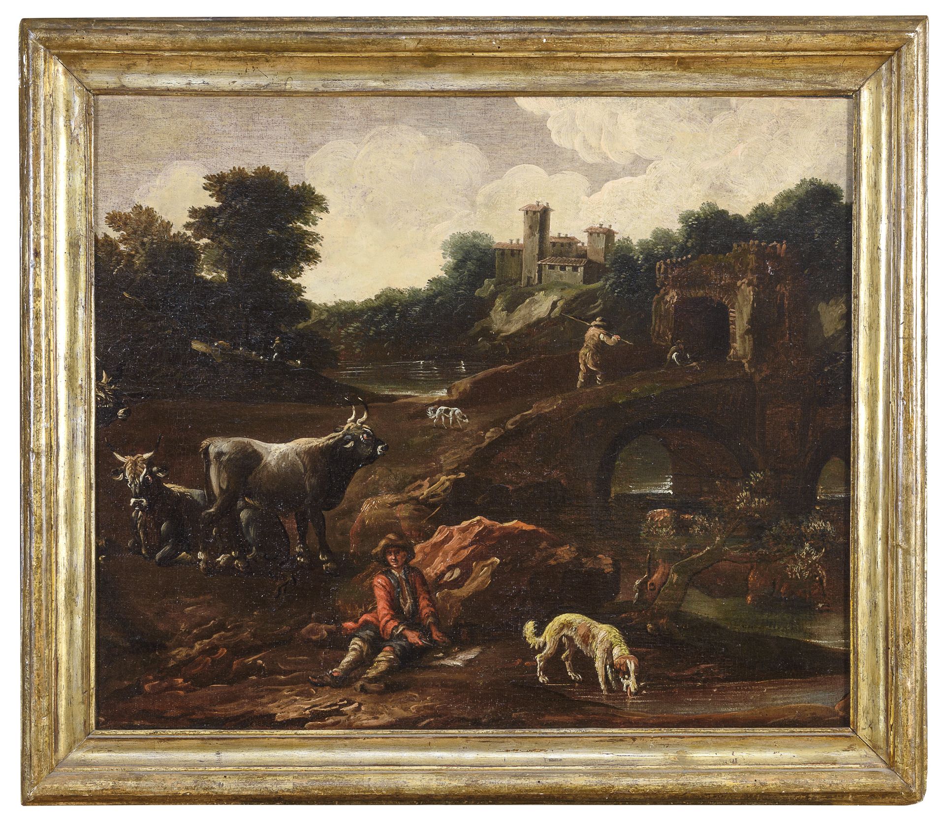 OIL LANDSCAPE WITH SHEPHERD ATT. TO DOMENICO BRANDI 18TH CENTURY