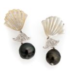 WHITE GOLD EARRINGS WITH MOTHER OF PEARL DIAMONDS AND PEARLS