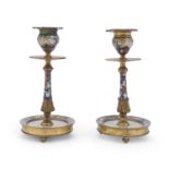PAIR OF SMALL CANDLESTICKS WITH ENAMELS RUSSIA