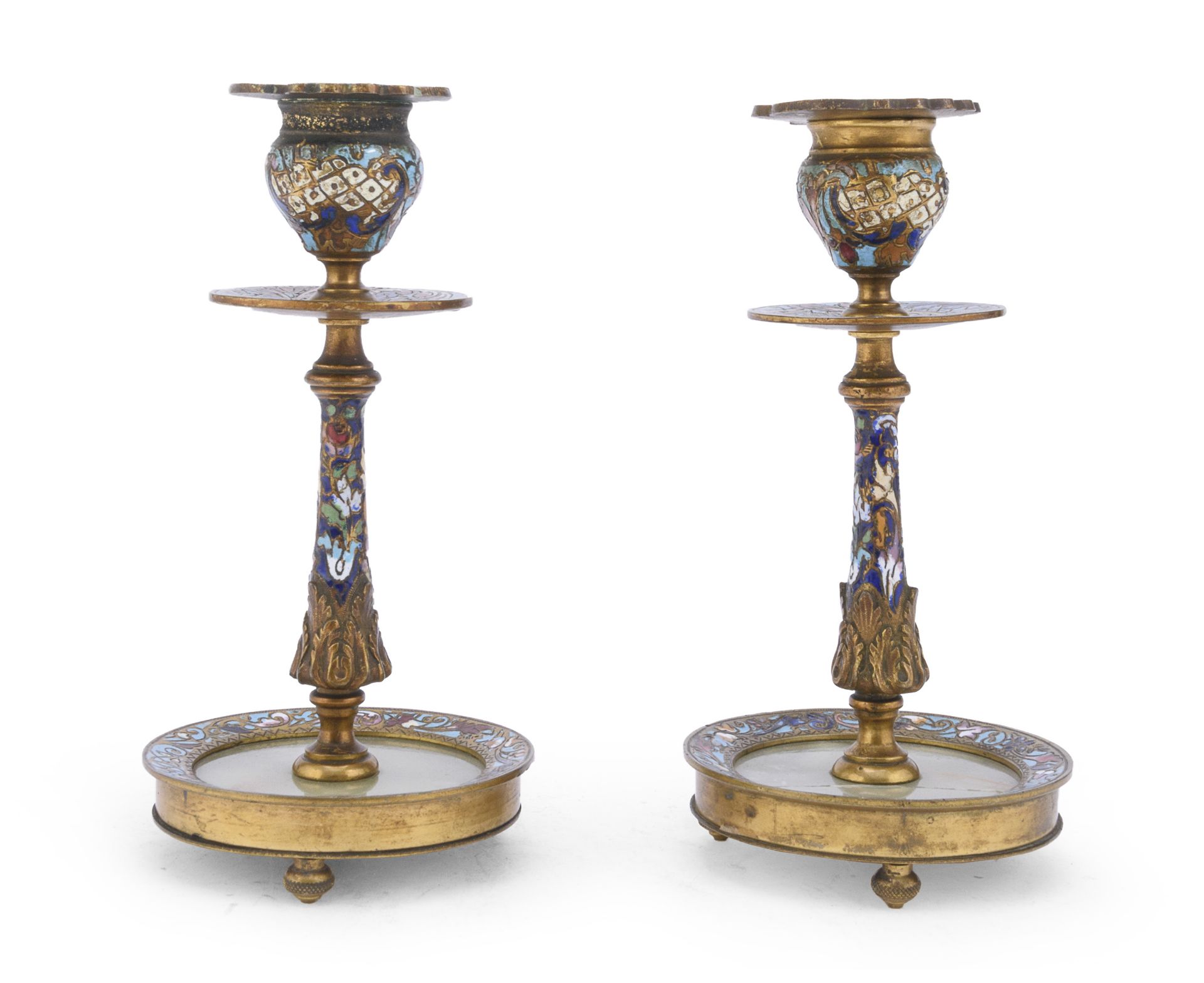 PAIR OF SMALL CANDLESTICKS WITH ENAMELS RUSSIA