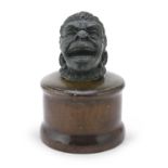 BRONZE INKWELL WITH NUBIAN HEAD LATE 19TH CENTURY