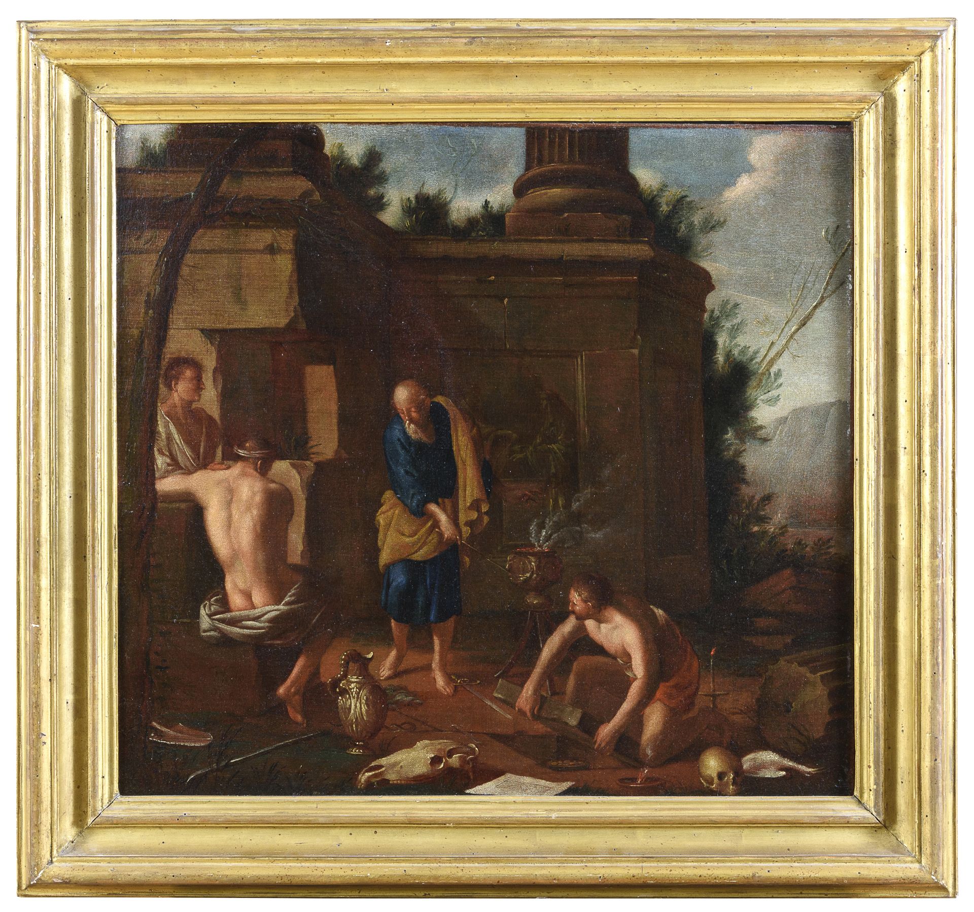 OIL PAINTING OF A WITH SCENE BY JOHANN HEINRICH SCHÖNFELD 17TH CENTURY