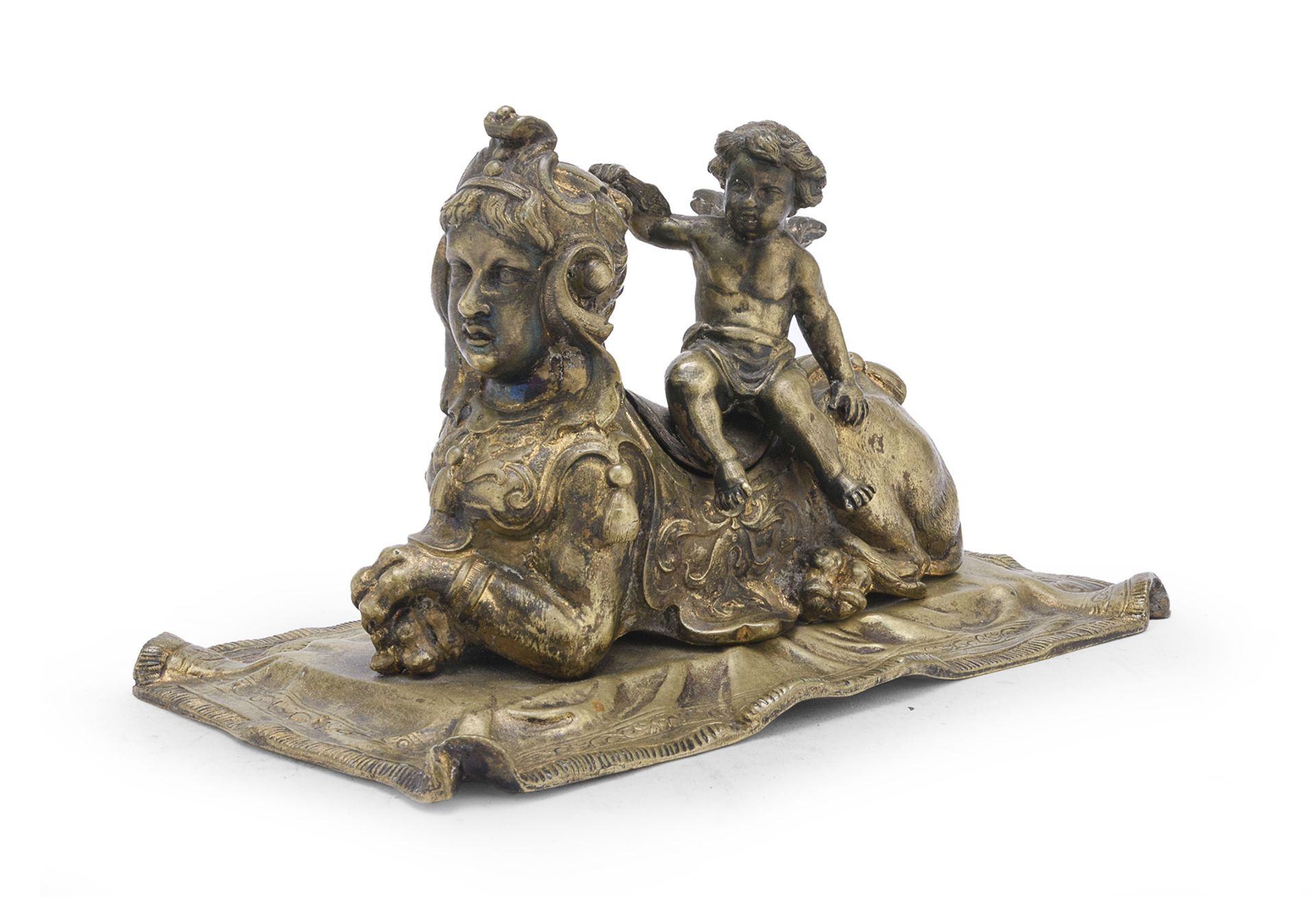 BRONZE SPHINX-SHAPED INKWELL 19TH CENTURY