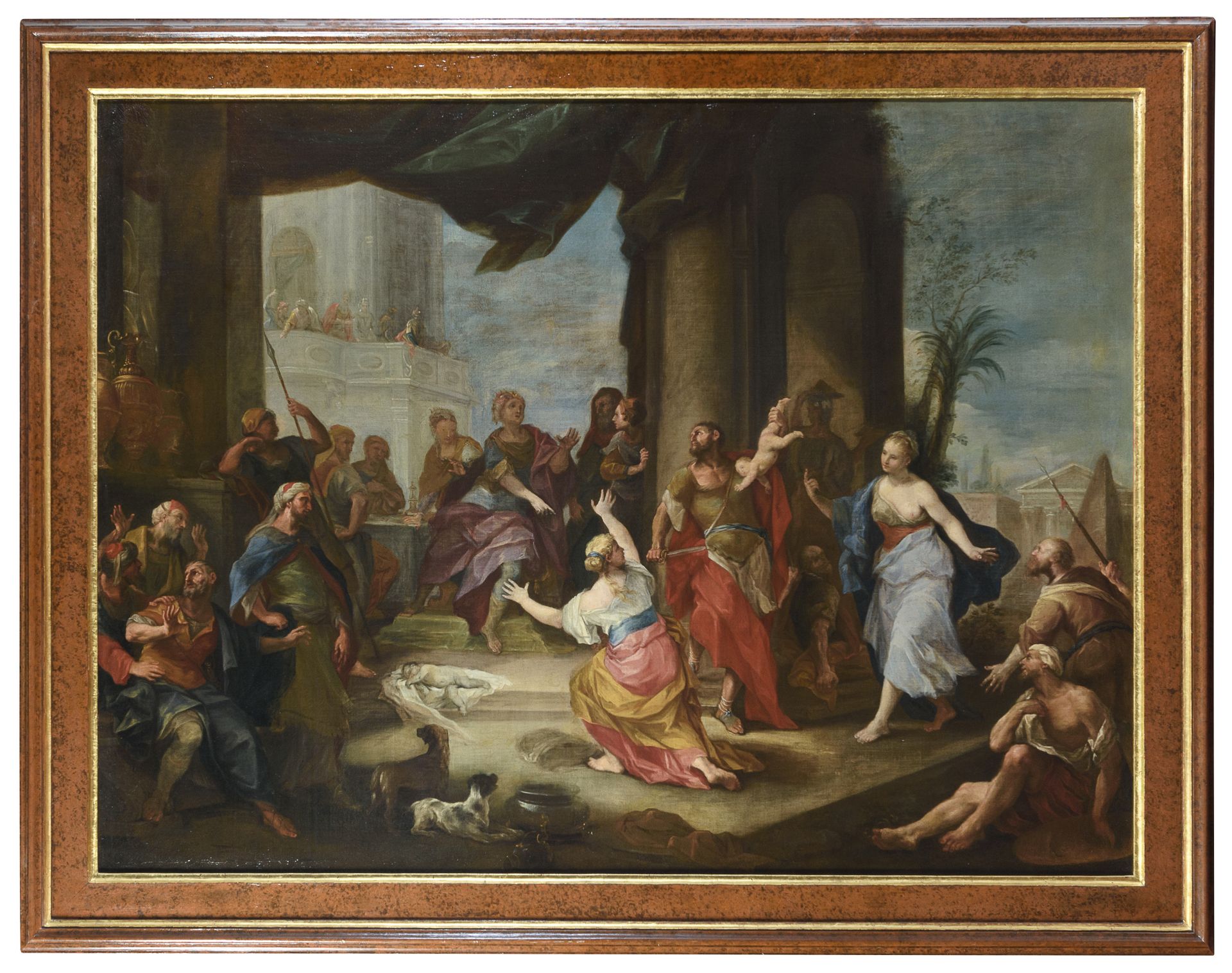 OIL PAINTING OF THE JUDGMENT OF SOLOMON ATT. TO JACOPO AMIGONI
