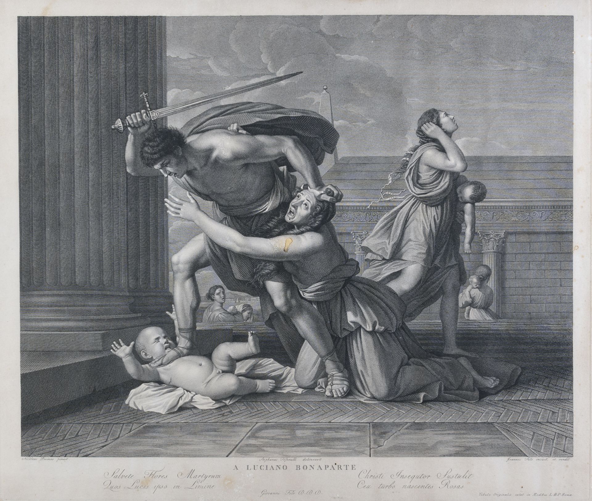 ROMAN ENGRAVING OF THE MASSACRE OF THE INNOCENTS AFTER POUSSIN EARLY 19TH CENTURY